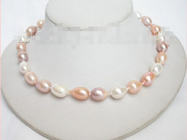 

shipping 9.5X17mm baroque white pink lavender pearls necklace