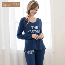 Осенняя брендовая Домашняя одежда, женские повседневные пижамные комплекты с буквенным принтом, женская футболка с круглым вырезом+ штаны, Женский Пижамный костюм из модала