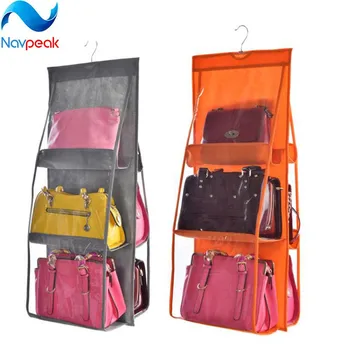 

50pcs/lot 6 Pocket Handbag Anti-dust Cover Clear Hanging Closet Bags Organizer Purse Holder Collection Shoes Save Space