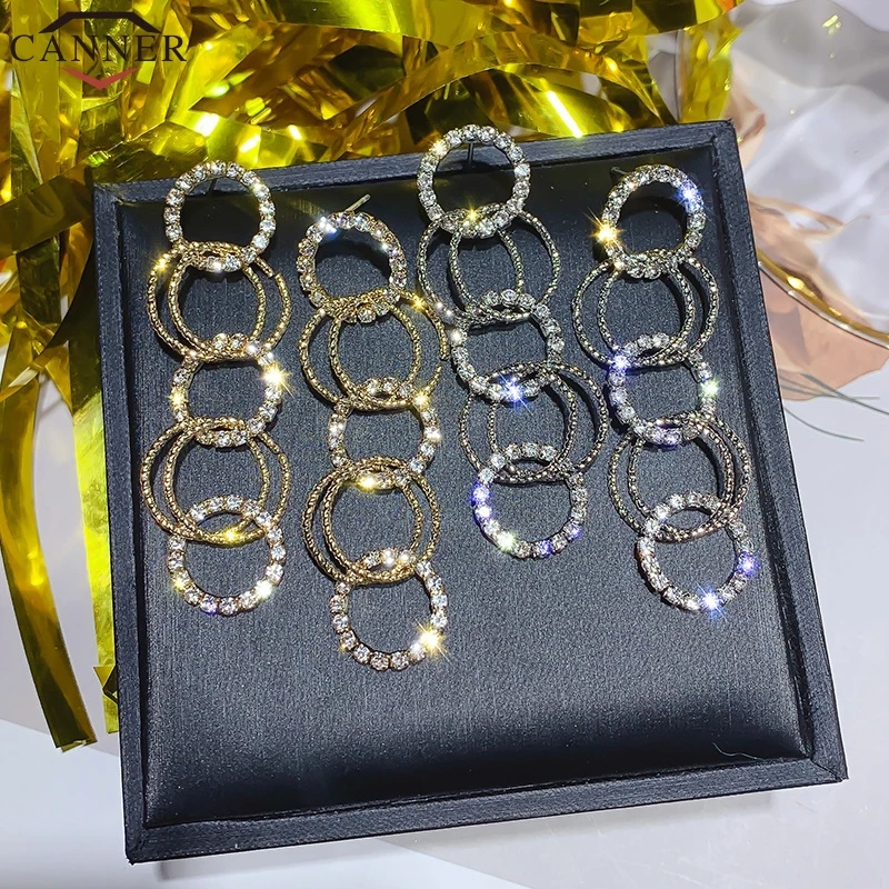 CANNER Shining Geometric Earrings Rhinestone Long Earrings for Women Round Dangle/Drop Earrings 2019 oorbellen kolczyki FI