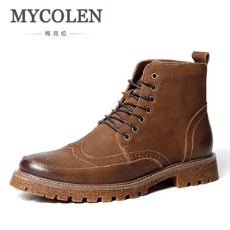 MYCOLEN/черные мужские ботинки из натуральной кожи в стиле ретро; ботинки на молнии с перфорацией Bullock; мужские зимние ботинки на шнуровке в