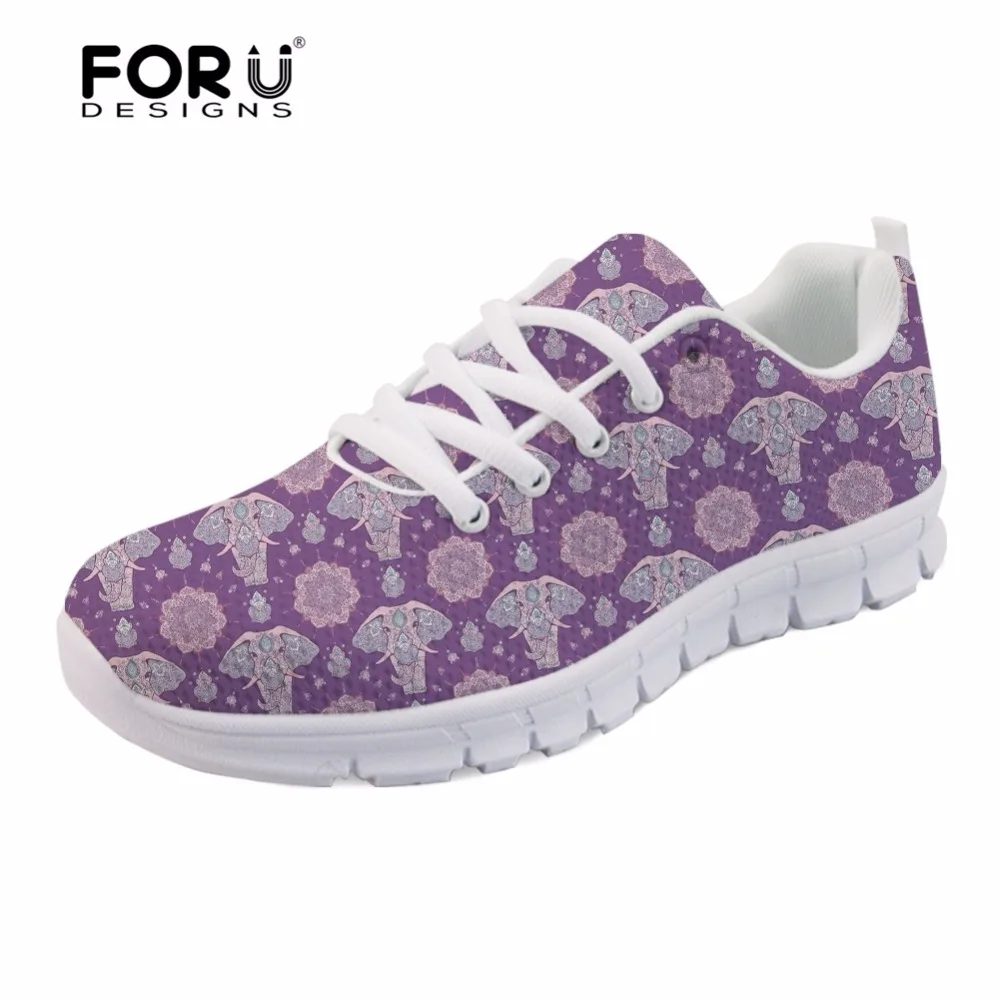 

FORUDESIGNS Cute Women Flats Sneakers Animal Zen Elephant 3D Print Casual Cartoon Shoes Woman Student Comfortable Walking Shoes
