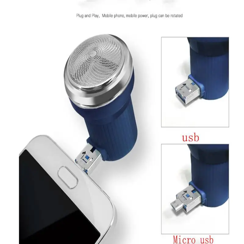 

Portable 2 in 1 USB2.0 Mirco USB Adapter Rotating three Blades Mini Shaver For Huawei Xiaomi HTC Android Phone For Travel Gift