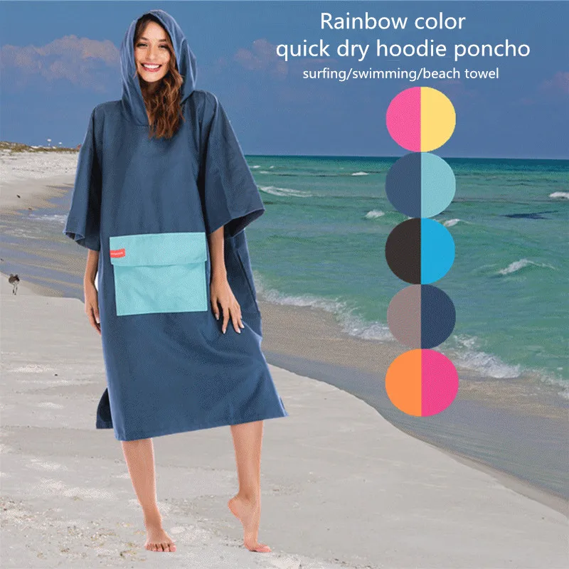 MIFXIN Beach Towel Changing Robe Microfiber Surf Beach Wetsuit Poncho Robe Hooded Quick Drying Surfing Swimming Beach Bath Towel One Size for Adult Men Women Black