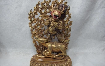 

Tibet Buddhism Old Bronze 24K Gold Gilt Yamantaka Buddha Statue Protector Deity