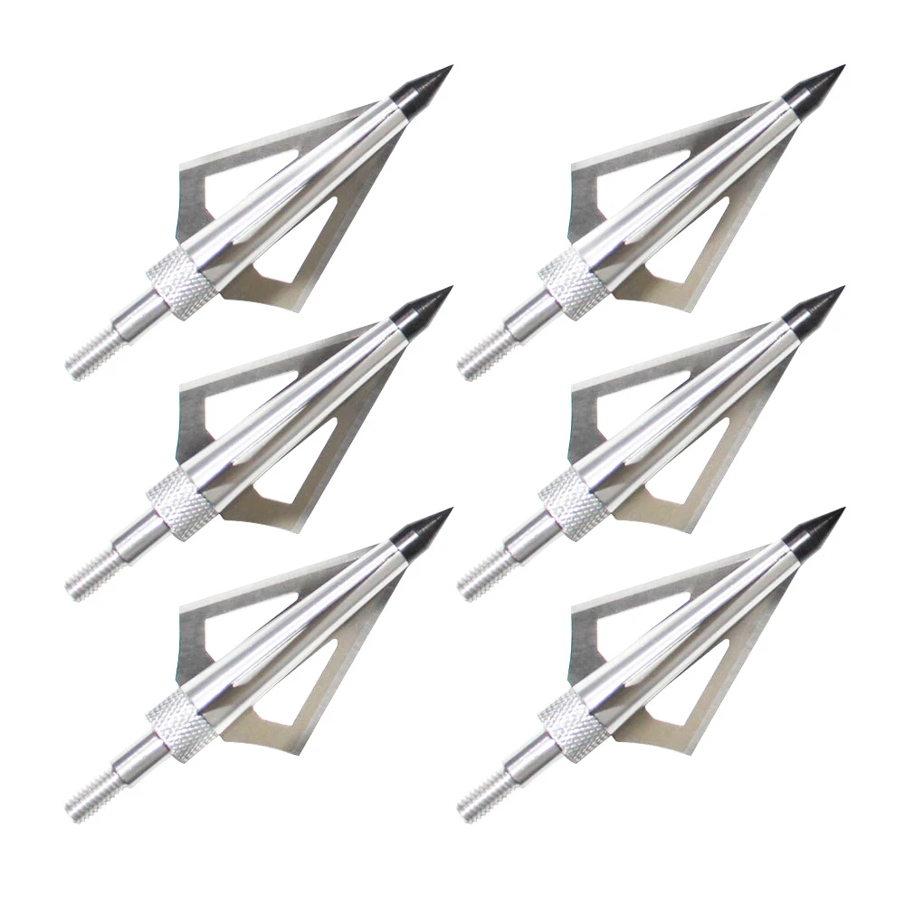 6pcs Siliver Broadheads 125Grain Fixed 3 Blade Broadhead for Recurve