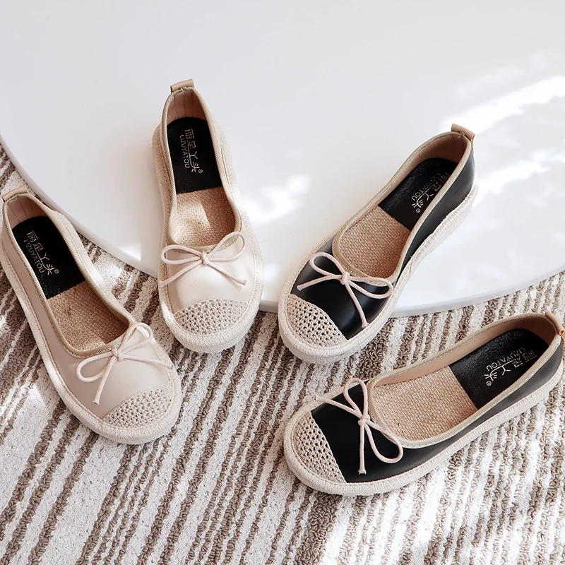 

Slip-On PU Fabric new 2019 spring Boat Shoes Casual fashion Lace-Up Butterfly-knot flat Basic loafers Rubber women Loafers