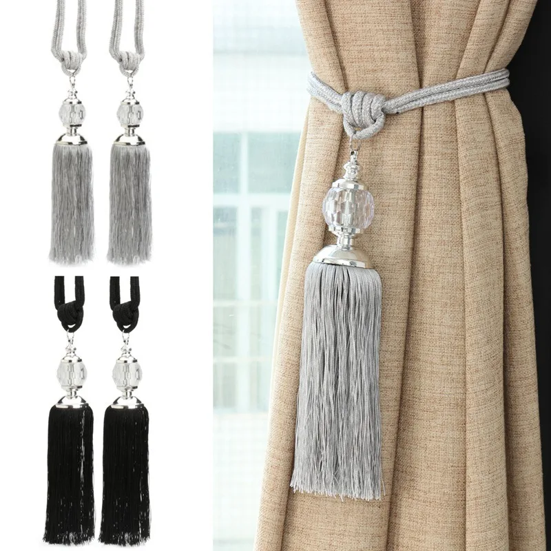 Crystal Curtain Beads Polyester Tassel Tieback Curtain 2pcs/Pair