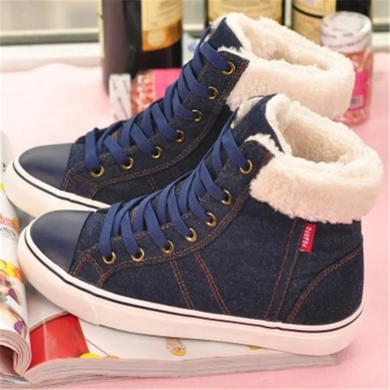 

44 high top fashion women's winter shoes 2016 new denim canvas shoes female warm casual snow boots botas invierno mujer casual