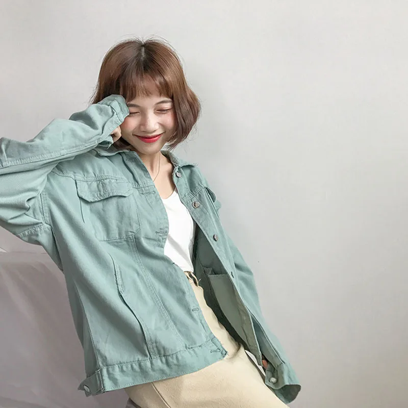 Bright Colors Denim jacket 2018 Spring New Casual Jean Jackets Women Long Sleeve Lapel Single Breasted Jacket Basic Coats