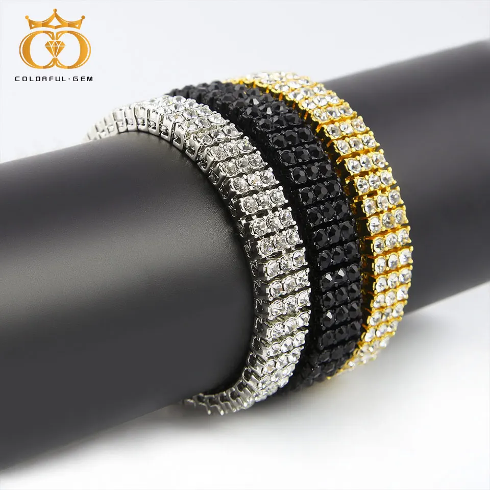 

Hip hop Men Bracelet Silver/Gold/Black Color Iced Out 3 Row Rhinestones Bracelet Chain Clear Crystal Bracelet Bangle Jewelry