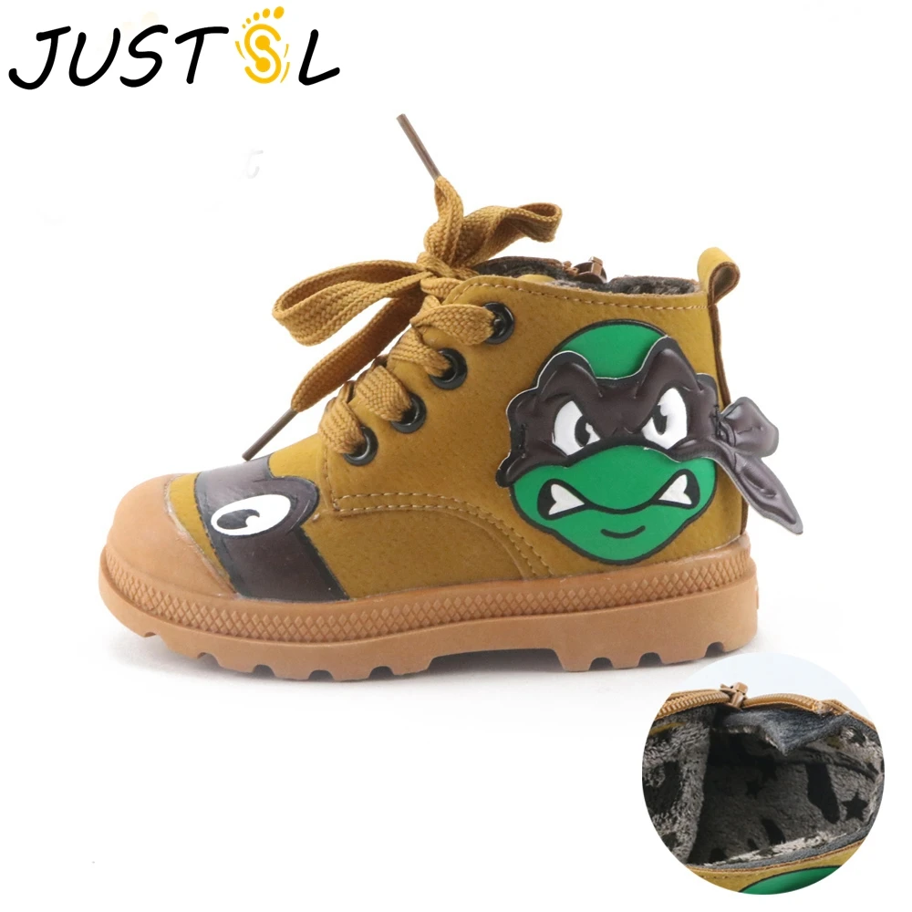 

JUSTSL 2018 new children's cotton boots fashion cartoon ninja turtle keep warm boys girls cotton shoes non-slip shoes for kids