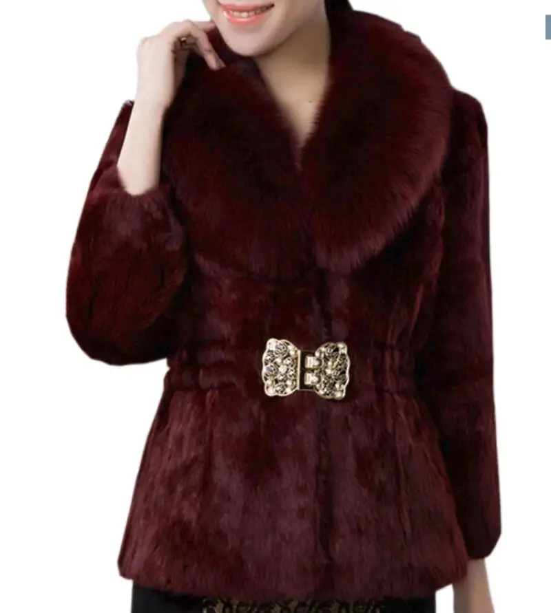 

4xl Multi-color plus size fur coat women jacket new Korean version imitation rabbit fox fur collar short slim outerwear party