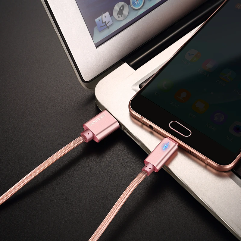JOYROOM 2 м металлический Плетеный светодиодный кабель для быстрой зарядки Micro USB Samsung