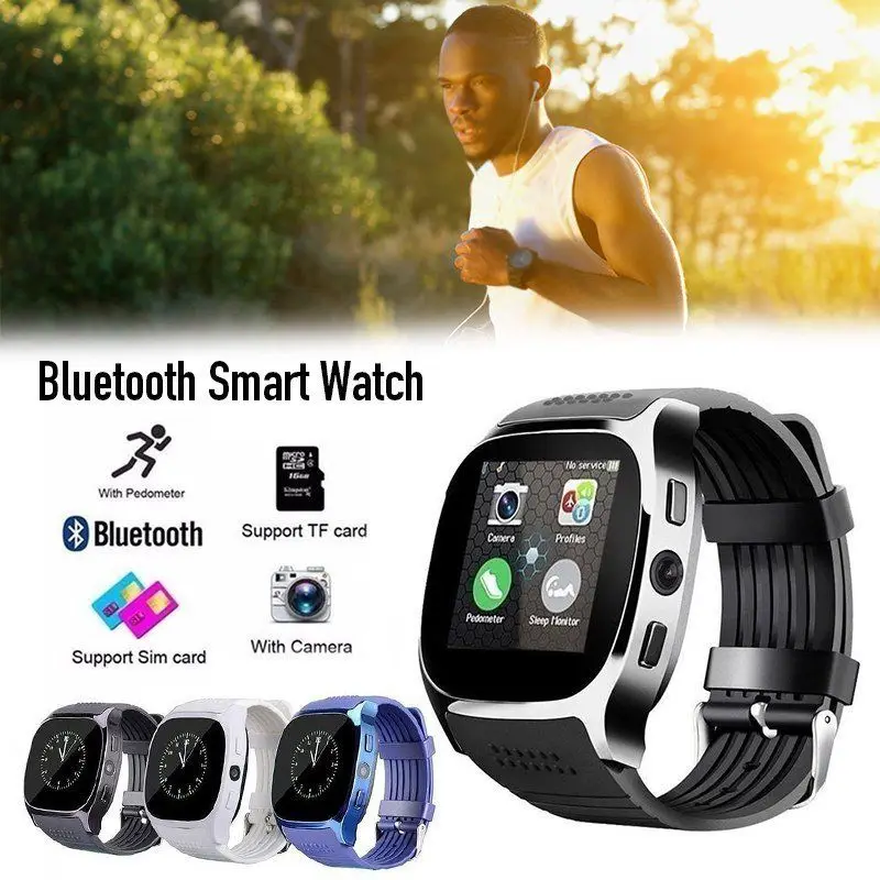 Спортивные Фитнес водонепроницаемые наручные часы с камерой Bluetooth T8 умные