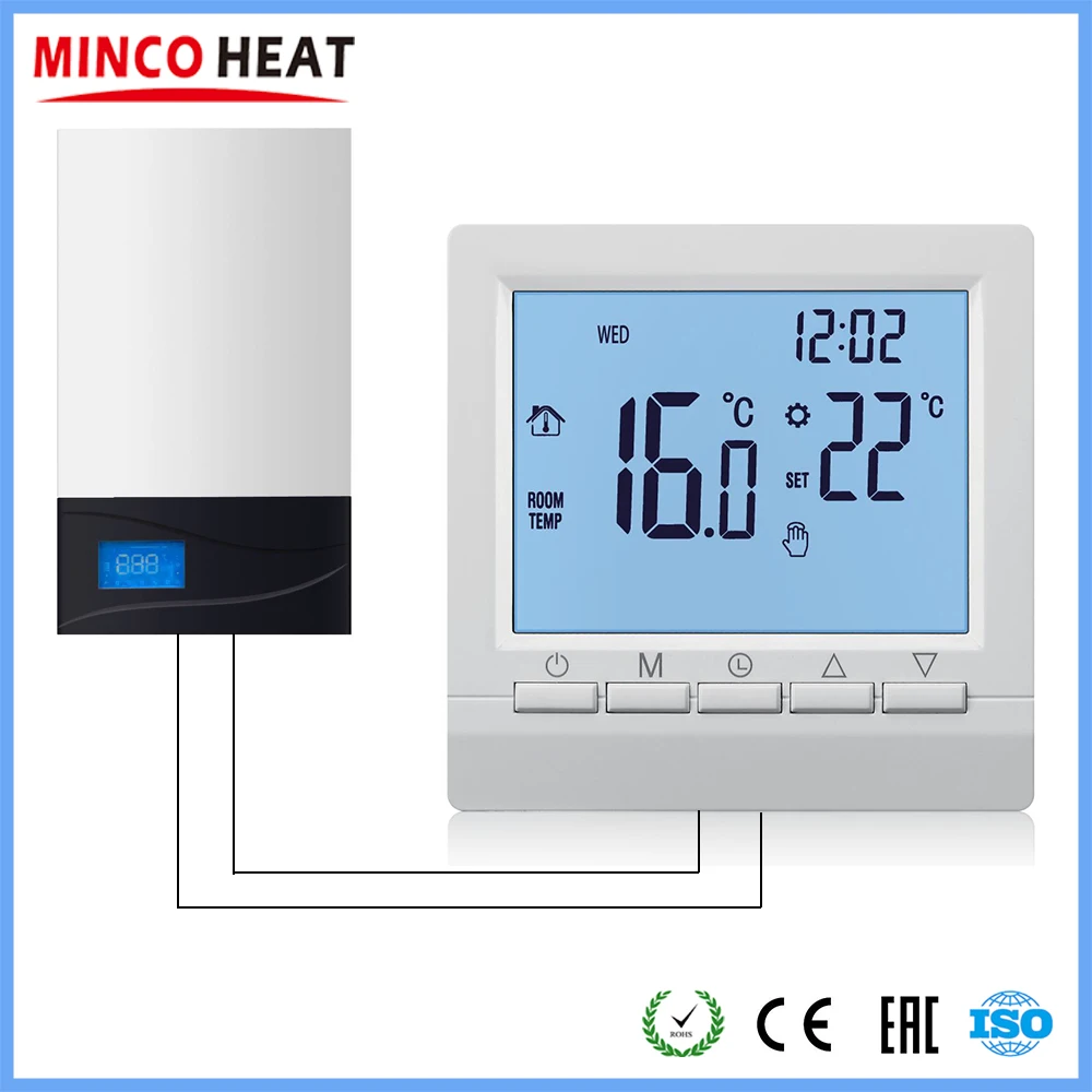

Programmable Gas Boiler Heating Temperature Regulator Hand Control Wireless AA Battery Thermostat with Kid Lock