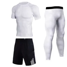 Летний мужской спортивный костюм Compression MMA мужской комплект спортивной одежды Gym Jogging Быст