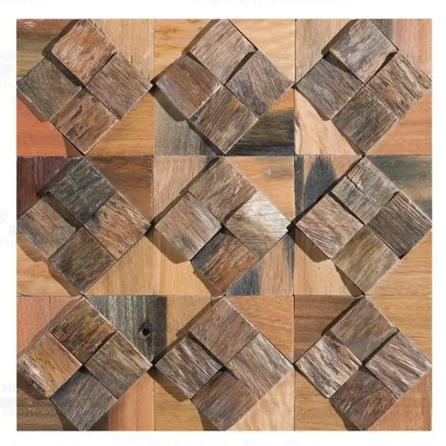Square Log Wood Old Ship Wood Wall Tile Wooden Mosaic Tiles For