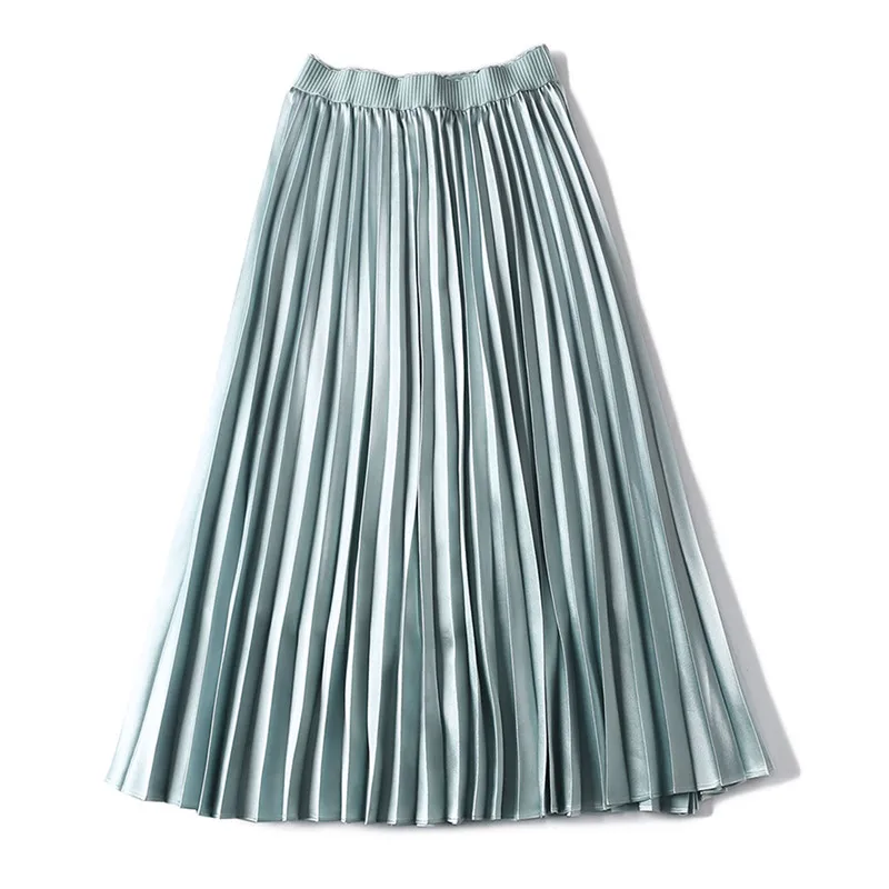 Модная длинная юбка летняя плиссированная юбка с высокой талией Женская Корейская Стильная однотонная уличная юбка миди Faldas Mujer
