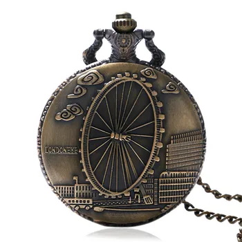 

Fashoin Wheel Design Romantic Quartz Pocket Watch for Men Women with London Ferris Bronze Clock for Vintage Gifts