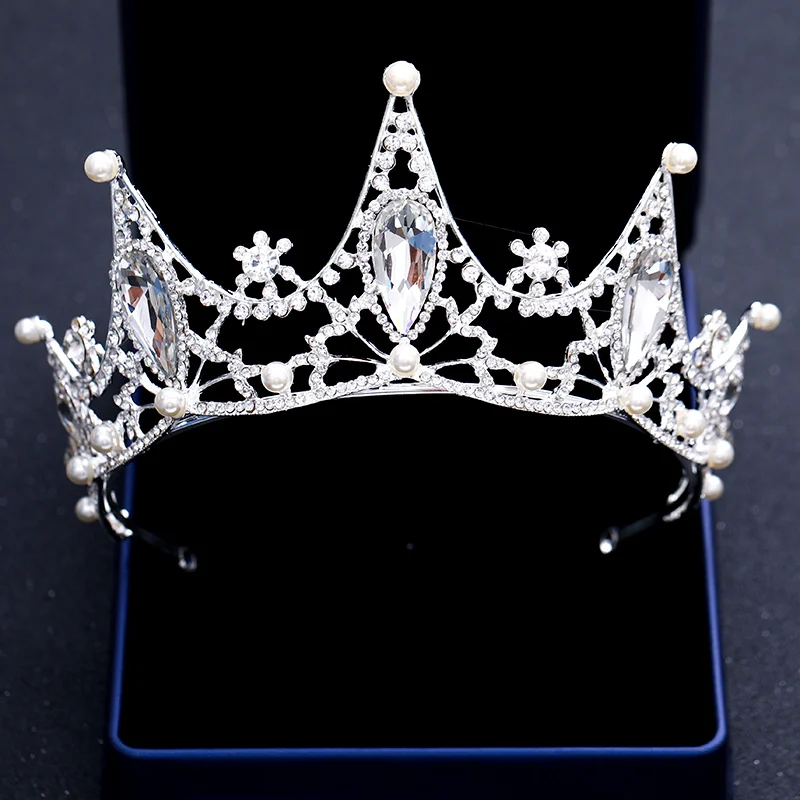 Модный серебряный с кристаллами ювелирные изделия для волос жемчужные Сияющие диадемы и короны роскошные королевские принцессы диадема свадебные аксессуары для волос