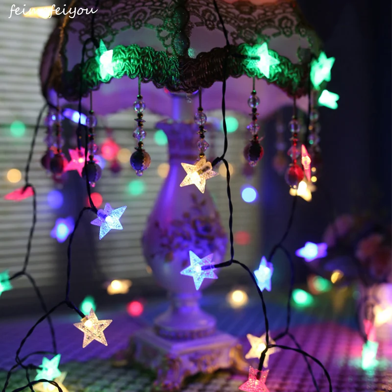 2/4/10m LED light string star shape battery power outdoor Christmas lights white warm white multicolor