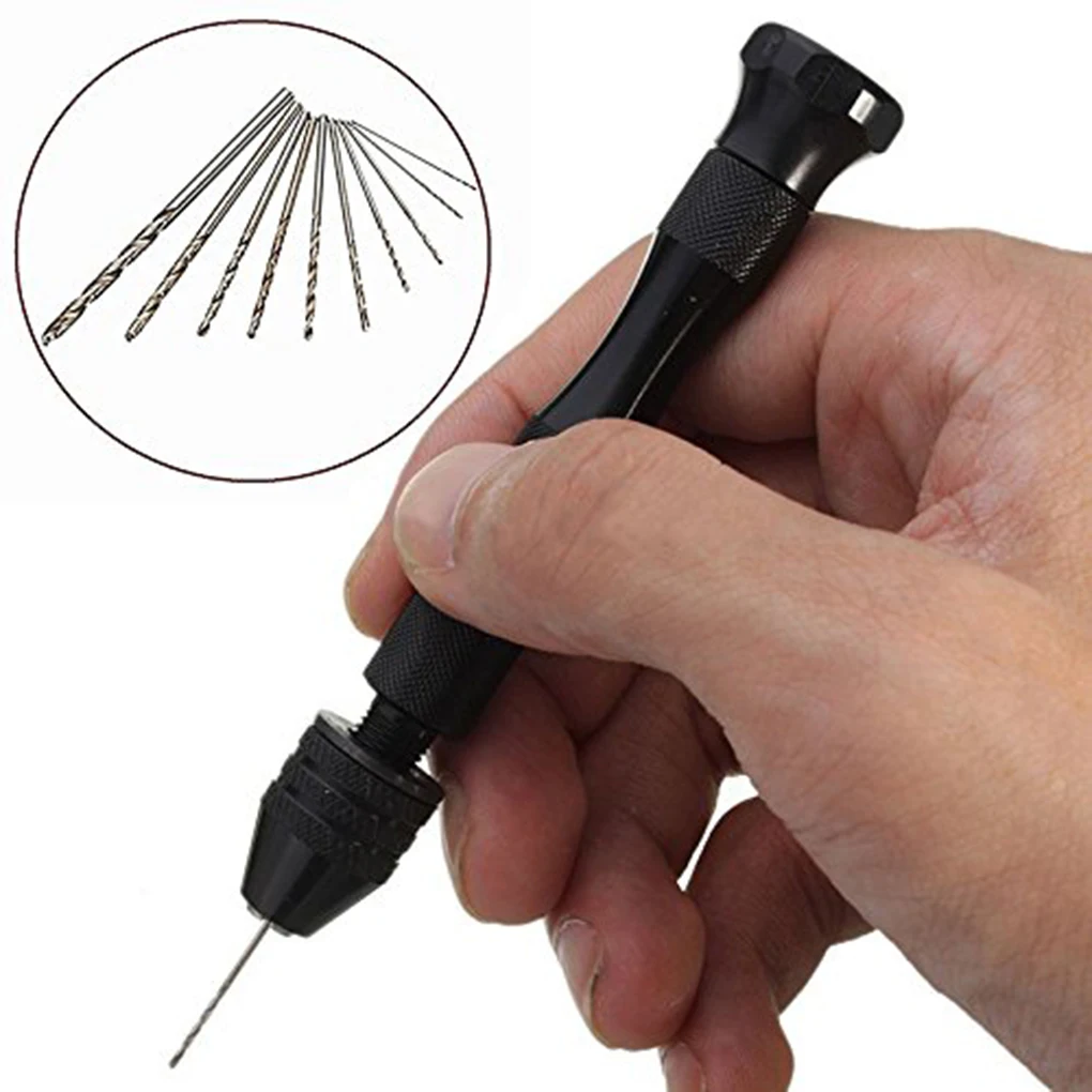 

Hot 10PCS Twist Drills Rotary Tools Mini Micro Aluminum Hand Manual Hole Opener and Keyless Chuck