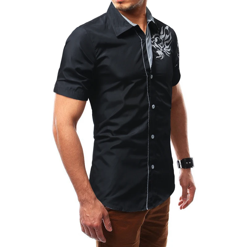 Men Shirt Luxury Brand 2018 Male Long Sleeve Shirts Casual Mens Great Body Pattern Printing Slim Fit Dress Shirts Mens M-4XL