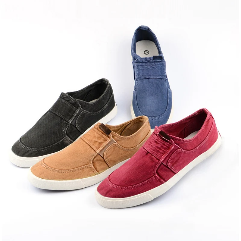 OUDINIAO Men Shoes Canvas Denim Slip On Men Casual Shoes Plimsolls Breathable Male Footwear Spring Sneakers Black Blue Elastic