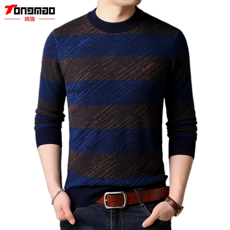 TONGMAO Autumn Winter 100% Pure Wool Mens Sweaters Warm