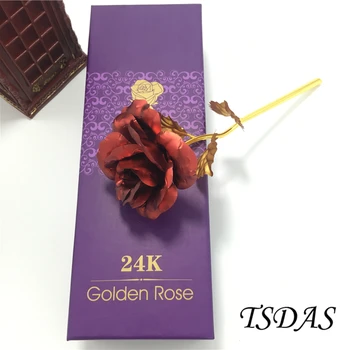 

Artificial Decoration Flowers Mother's Day Gift 24K Gold Foil Rose In Red Color 25*8cm Golden Flower Never Fade Rose Gift