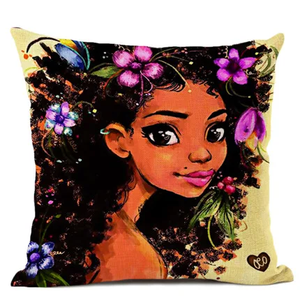 Новая африканская художественная черная девушка картина маслом с изображением Африканской Женщины Милая наволочка для дивана украшение Милая мультяшная девушка льняная наволочка для подушки - Цвет: 5