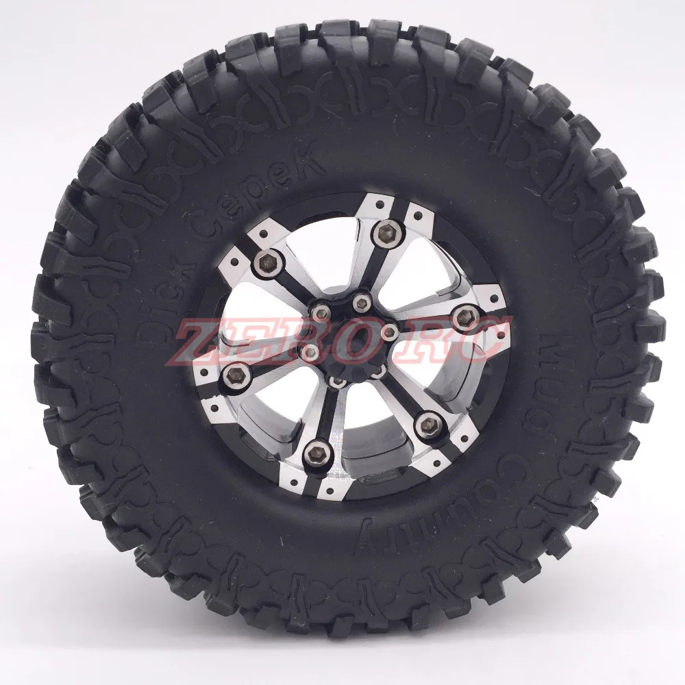 

1/10 SCALE ROCK WHEEL RIM Alloy 1.9" Beadlock Wheel + 100mm SOFT Tires (2) Black For RC4WD D90 AXIAL SCX10 CC01