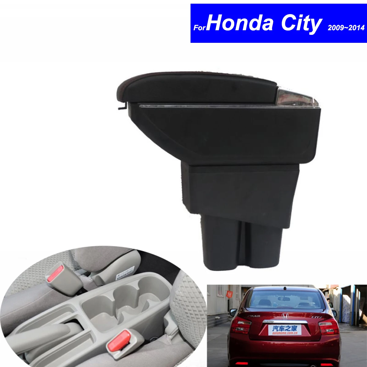 Leather Car Center Console Armrests Storage Box for Honda City 2009 2010 2011 2012 2013 2014