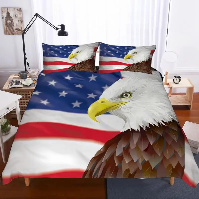 

3D Digital Printing American Flag and Eagle Icon Duvet Cover Set Gothic Bedclothes Vintage Home Textiles 3-Piece