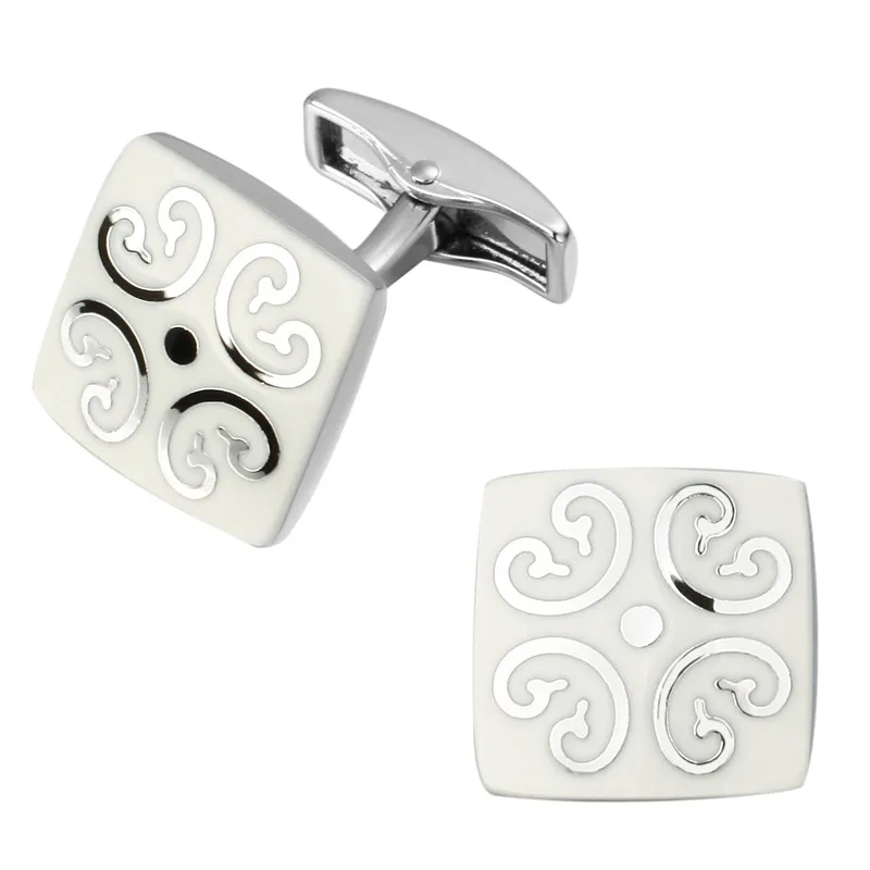 

High quality fashion men's shirts Cufflinks White Enamel Cufflinks square pattern clouds brass material wholesale and retail