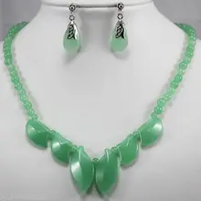 Редкий прекрасный женский зеленый счастливый красивый свет с зелёными камнями ожерелье серьги набор оптом ювелирные изделия серебряный крючок