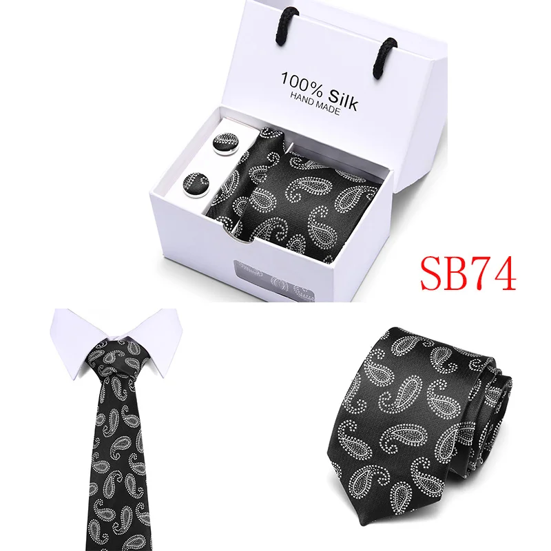 Радость Alice Для мужчин s 2019 Модные мужские черные набор галстуков Handkercheif 8 см Ширина Галстуки жаккардовые Corbata упаковка подарочная коробка