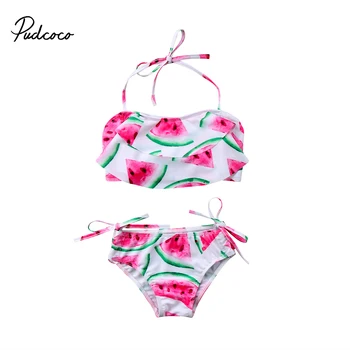 

2Pcs Kids Girl Summer Halter Two-piece Swimwear Swimsuit Little Girl Ruffle Top Briefs Beachwear Bathing Suit