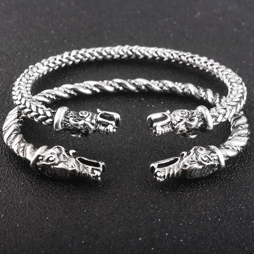 SG новейший ручной работы открывающийся браслет Викинги Мидгарда двойной волчий кран голова браслет двуглавый браслеты с волками для мужчин ювелирные изделия