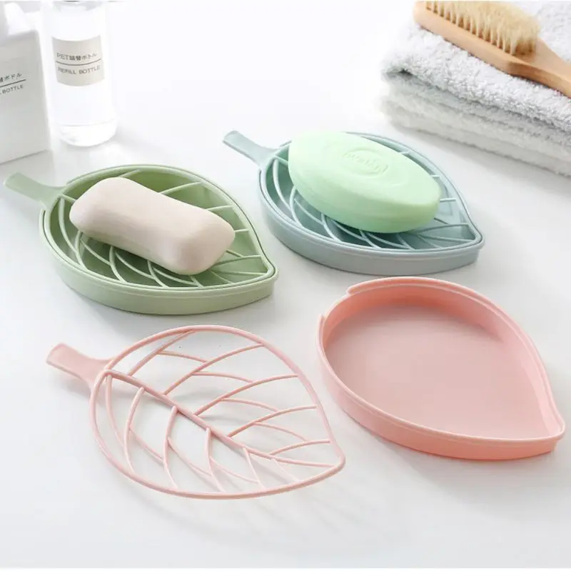 Portable Soap Dishes Plastic Double Layers Leaf Shaped Soap Holder