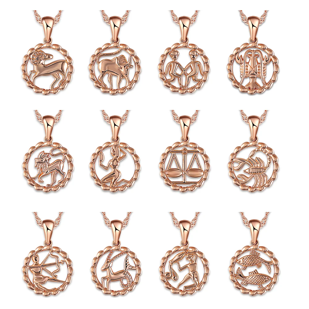 

Rose Gold Round Constellation Necklaces for Women Virgo Taurus Leo Gemini Aquarius Scorpio Pendant Collier Bijoux Jewelry Z4