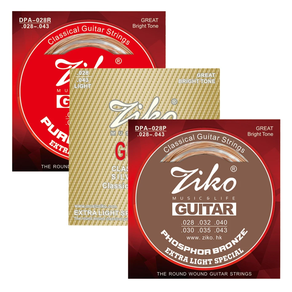 ZIKO DPA-028/028P/028R Classical Guitar Strings 028-043 Classical Guitar Strings Clear Nylon Silver,Phosphor Bronze,Pure Copper ZIKO DPA-028/028P/028R Classical Guitar Strings 028-043 Classical Guitar Strings Clear Nylon Silver,Phosphor Bronze,Pure Copper