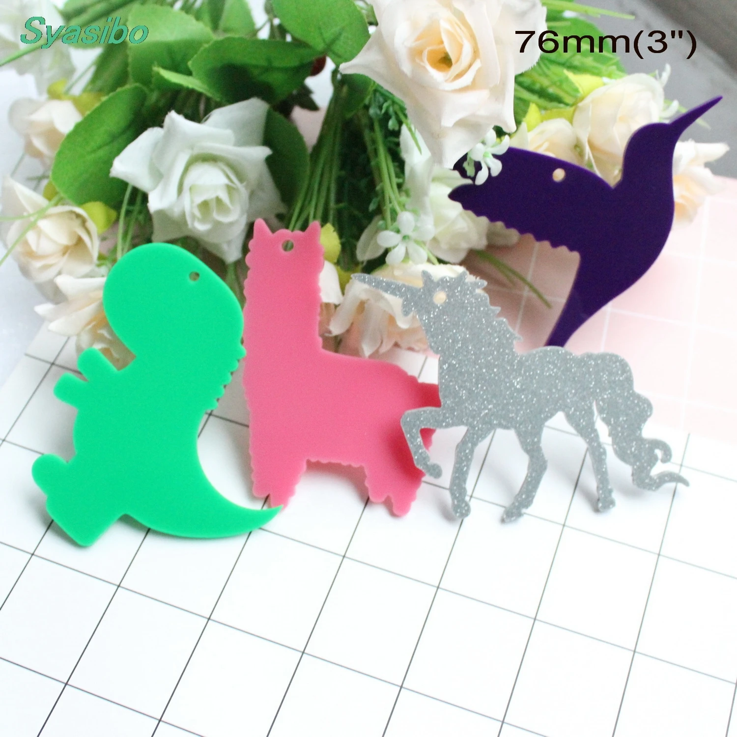 

(2pcs each) 76mm Acrylic Llama Keychains Unicorn Hummingbird Dinosaur Keychains Pendant Party Deco 3"-AC1511