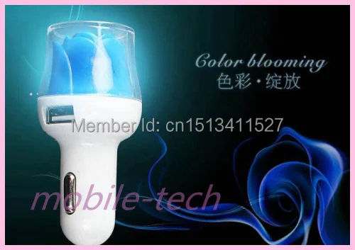 Rose Flower Car Charger Lighting 2 Ports USB With LED Light For iPhone 5/5S/6/6 plus Samsung Note 4 3 S5 S6.cl |