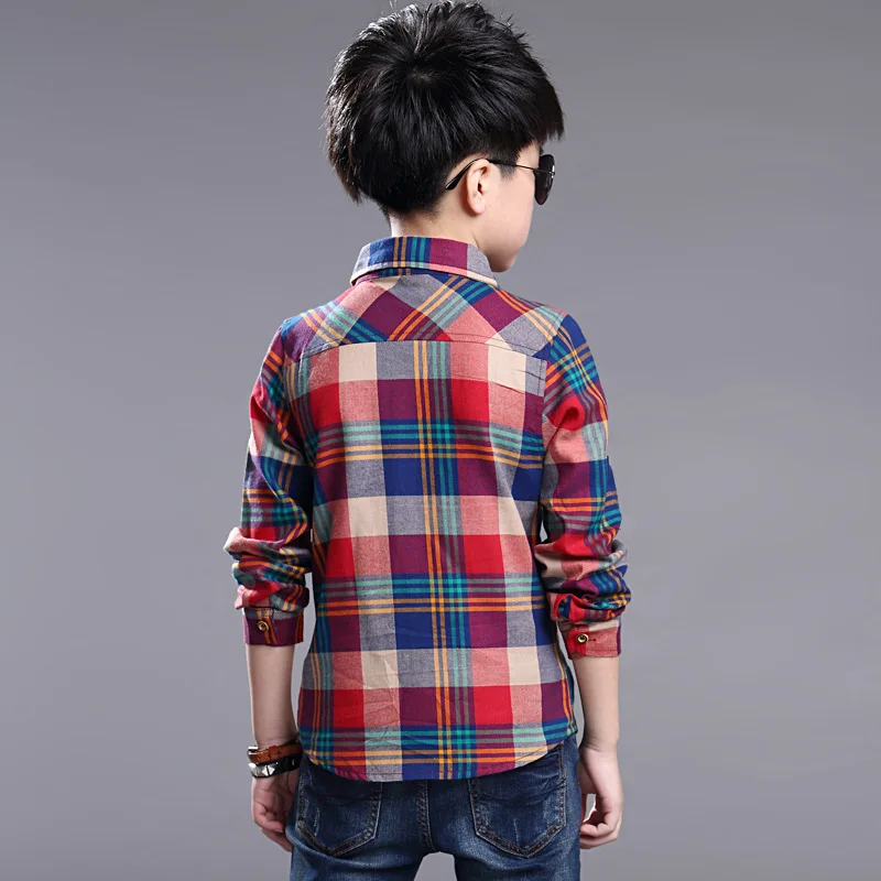 Рубашки в клетку для мальчиков на весну-осень детская одежда детские рубашки на рост 100-150 см блуза с длинными рукавами для мальчиков воротник-стойка