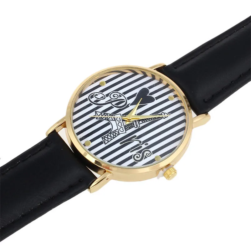 Women's watches casual watches Retro Tower Stripe Pattern leather watch strap Analog Quartz Wrist Watch clock Reloj mujer M17 (1)