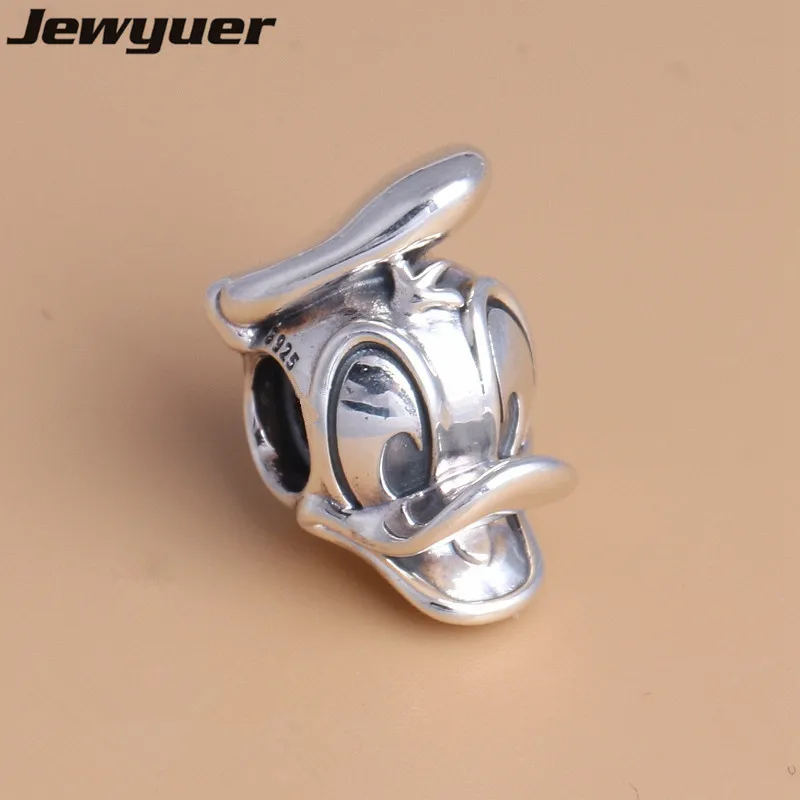 

2017 New Cartoon Duck Portrai charms 925 sterling silver Animals charm fit beads bracelets DIY Making Fine Jewelry DSN083