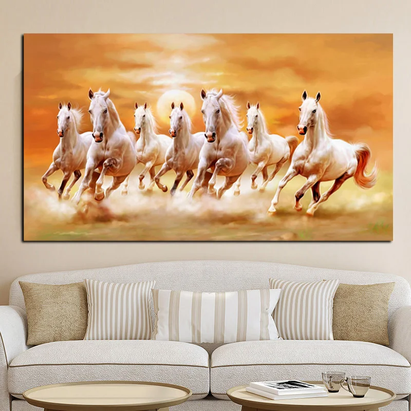 Картина маслом на холсте Семь бегущих белых лошадей|horse oil painting|oil paintingpaintings on canvas |