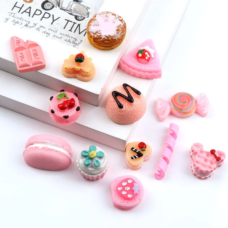 20 штук розовый цвет смесь миниатюрные из полимерной смолы Kawaii конфеты BowCake кабошоны из смолы для DIY украшения дома